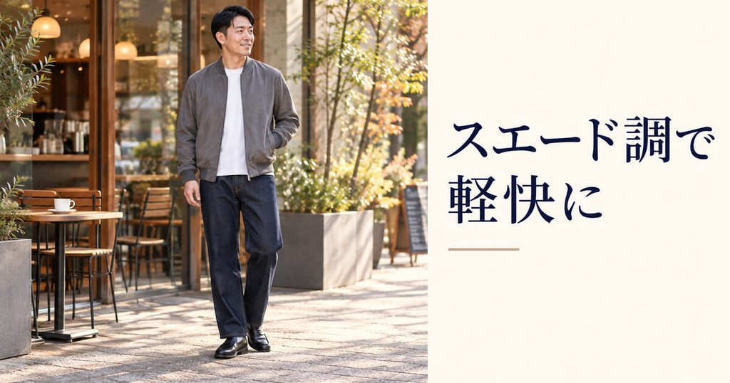 コーデ② ikkaのスエード調ブルゾンで軽快に