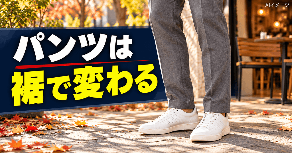 パンツの裾を整えると、全身がすっきり見える