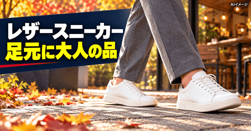 レザースニーカーで、気楽な足元に品を足す