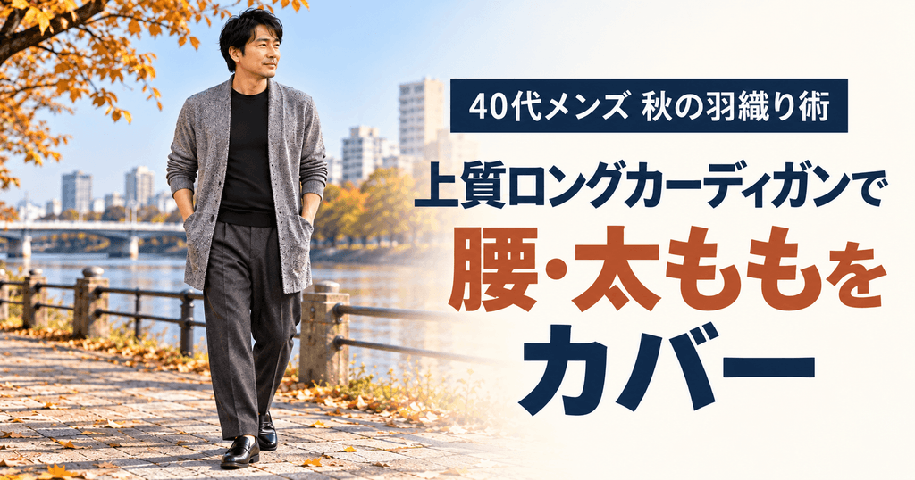上質ロングカーディガンで腰・太ももをカバー