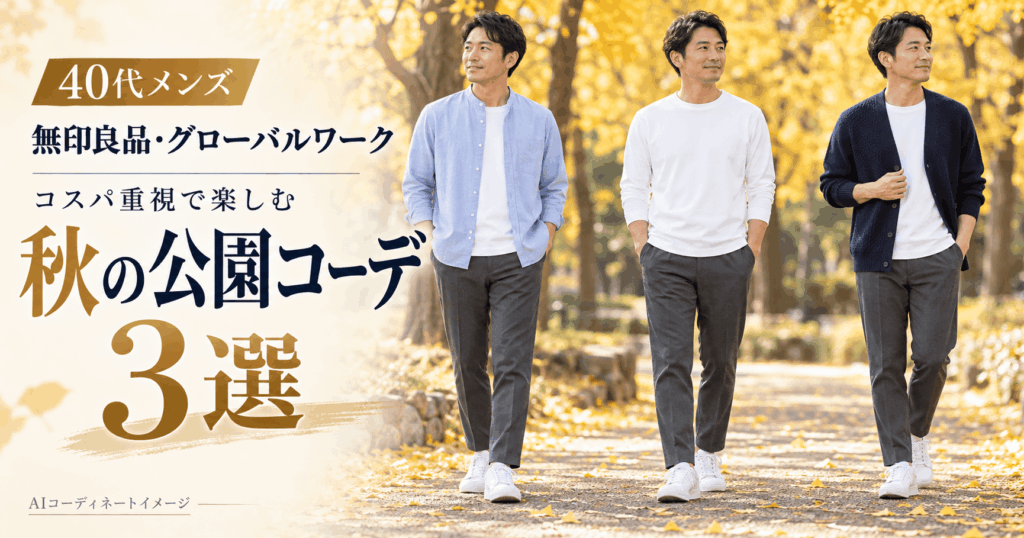 【40代メンズ】無印良品・グローバルワークで作る！コスパ重視の秋の公園コーデ３選
