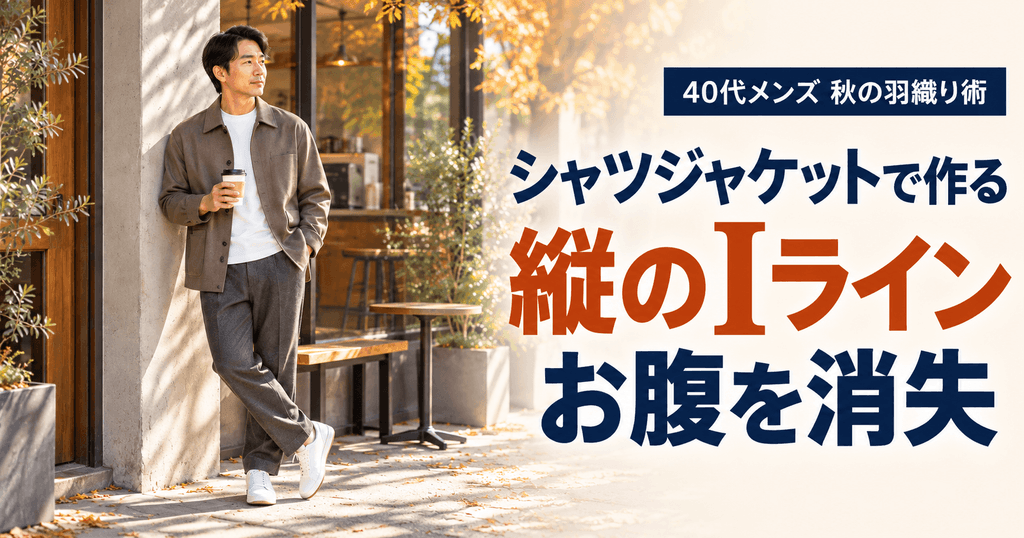 シャツジャケットで作る「縦のIライン」でお腹を消失